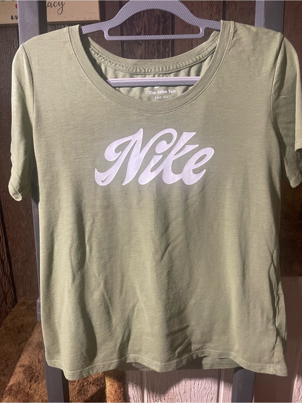 Nike Women's Sage Green Logo Short Sleeve Tee
